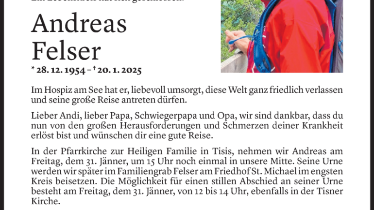 In Erinnerung an Andreas „Andi“ Felser