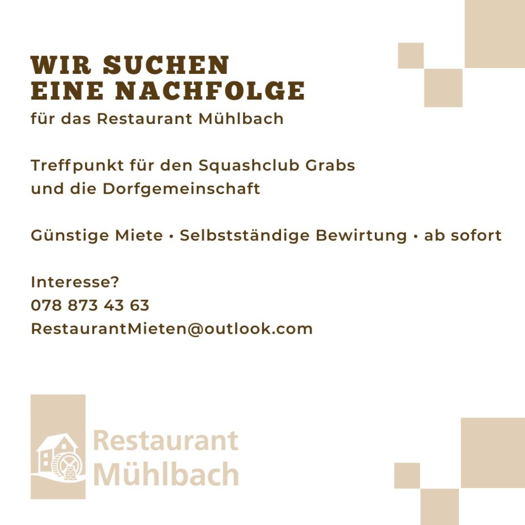Nachfolge für das Restaurant Mühlbach gesucht